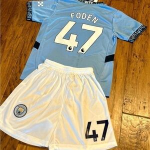 Foden Small Youth Jersey Manchester City Jersey Set 2 Piece Size 24 Soccer NWT